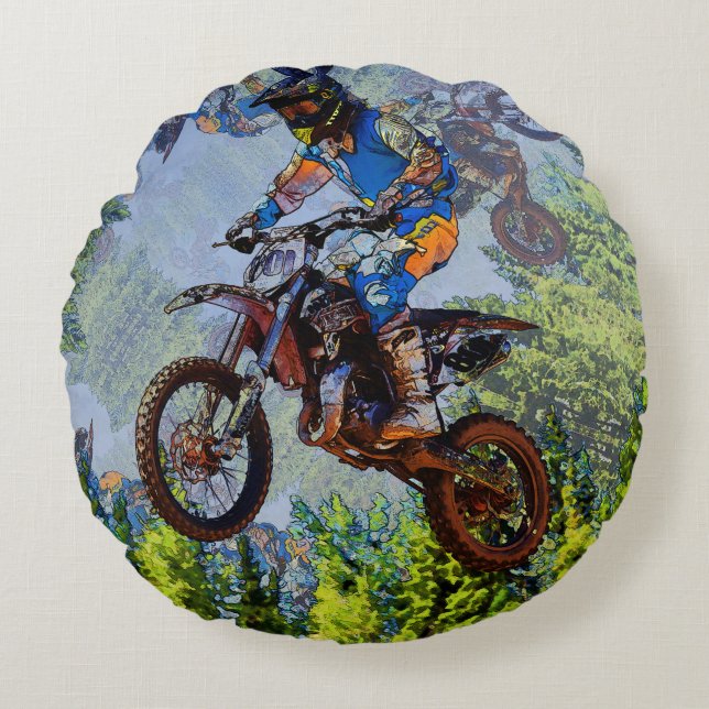 Dirt-Biking Fools - Motocross Racers    Round Cushion (Front)