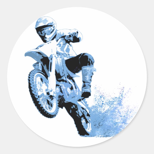Dirt Biking wheeling in the Mud in Blue Classic Round Sticker (Front)
