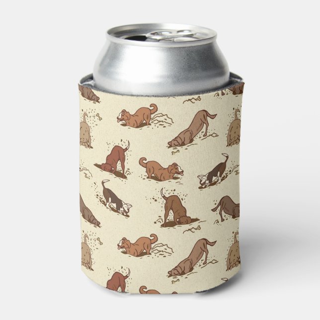 Dirt Digging Dogs - beach vacation pattern.   Can Cooler (Can Front)