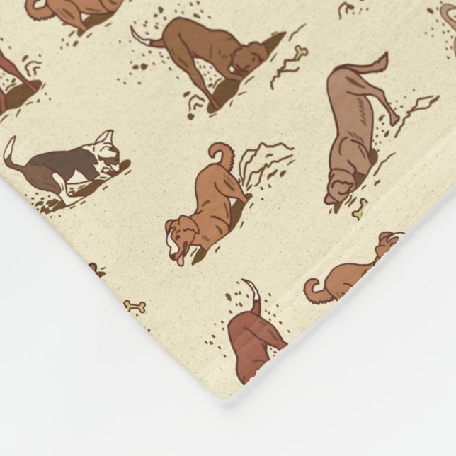 Dirt Digging Dogs - beach vacation pattern.   Fleece Blanket (Corner)