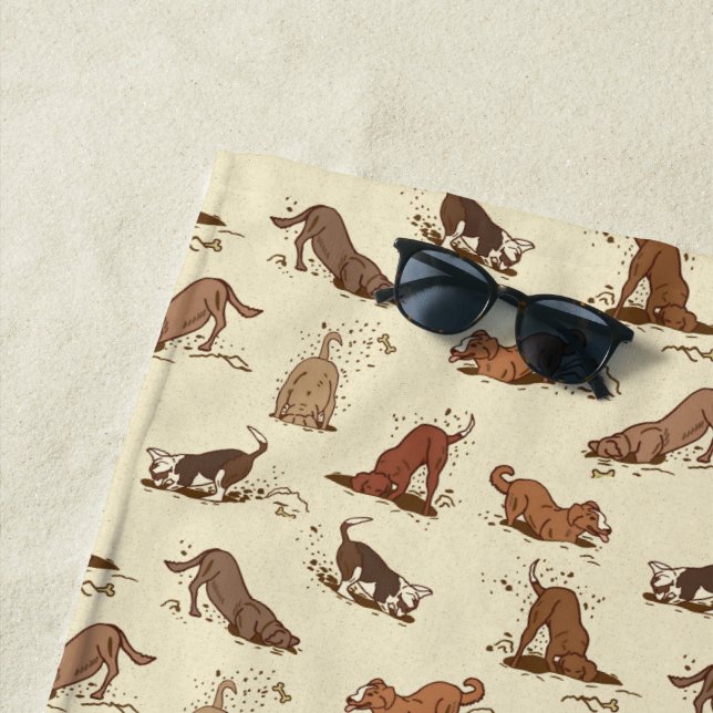 Dirt Digging Dogs - beach vacation pattern.   Towel (In Situ)