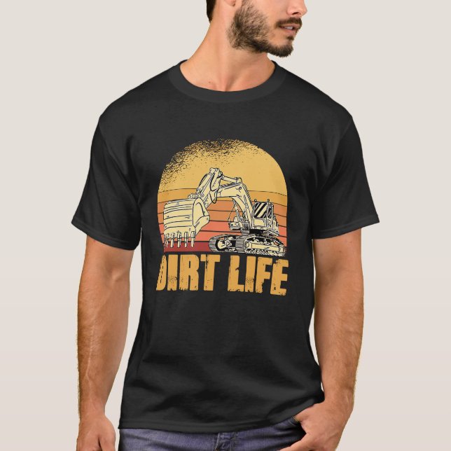 Dirt Life Retro Sunset Excavator T-Shirt (Front)