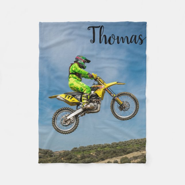 Dirt Motorcycle Bike Motocross Racing Personalised Fleece Blanket (Front)