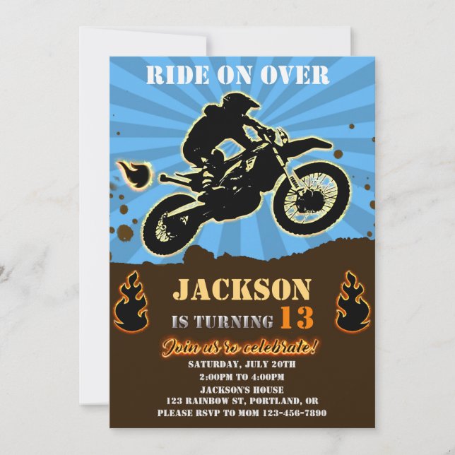 Dirtbike birthday invitation Motocross party boy (Front)