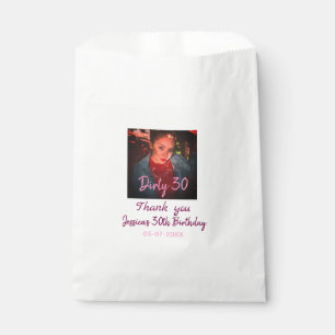 Dirty 30 Birthday add name pink add photo date Favour Bags
