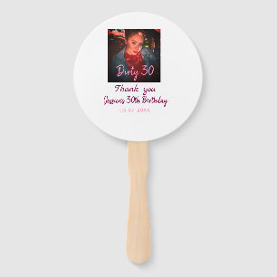 Dirty 30 Birthday add name pink add photo date Hand Fan