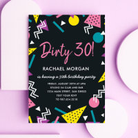 Dirty 30 Black and Retro Birthday Invitation