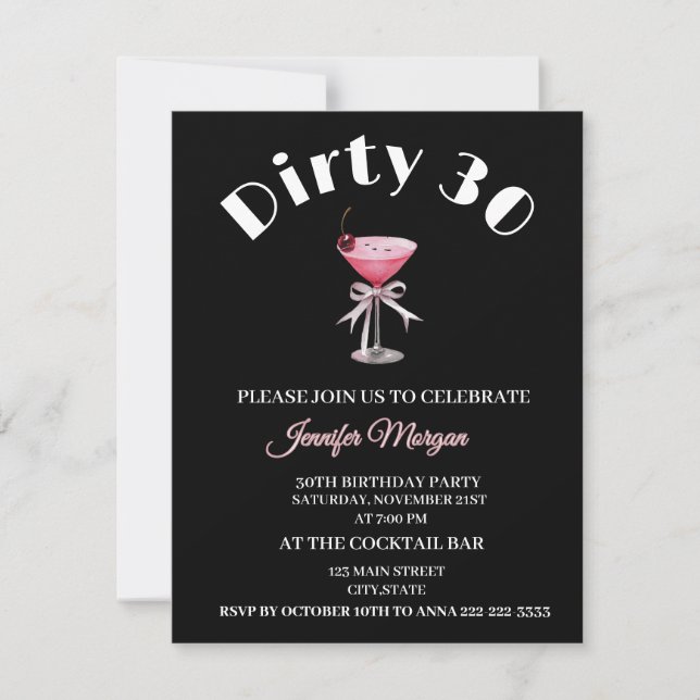 Dirty 30 Coquette Martini birthday Themed  Invitat Invitation (Front)
