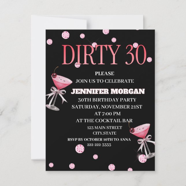 Dirty 30 Coquette Martini birthday Themed  Invitation (Front)