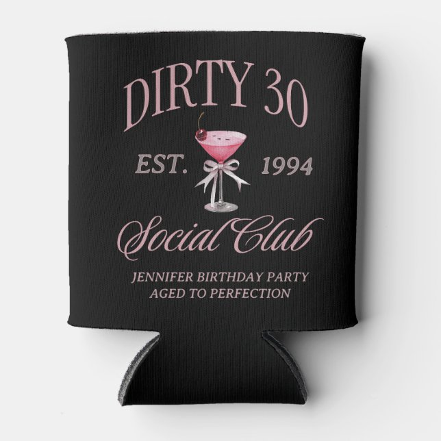 Dirty 30 Coquette Martini & Bow  Birthday  Can Cooler (Front)