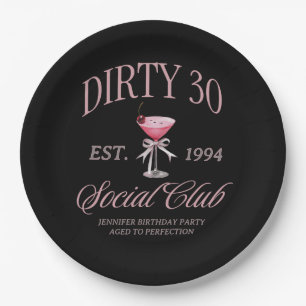 Dirty 30 Coquette Martini & Bow  Birthday  Paper Plate