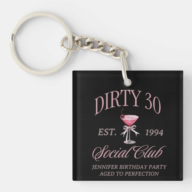 Dirty 30 Coquette Martini With a Bow  Key Ring (Front)