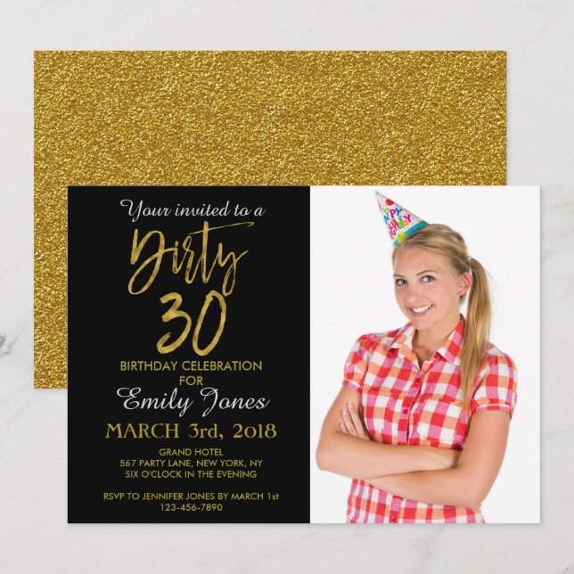 Dirty 30 Gold Foil Birthday Invitation (Front/Back)