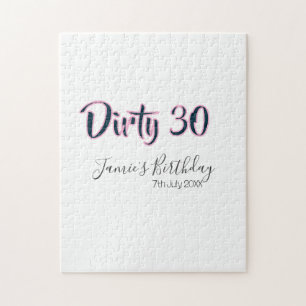Dirty 30 happy birthday name date pink gray callig jigsaw puzzle