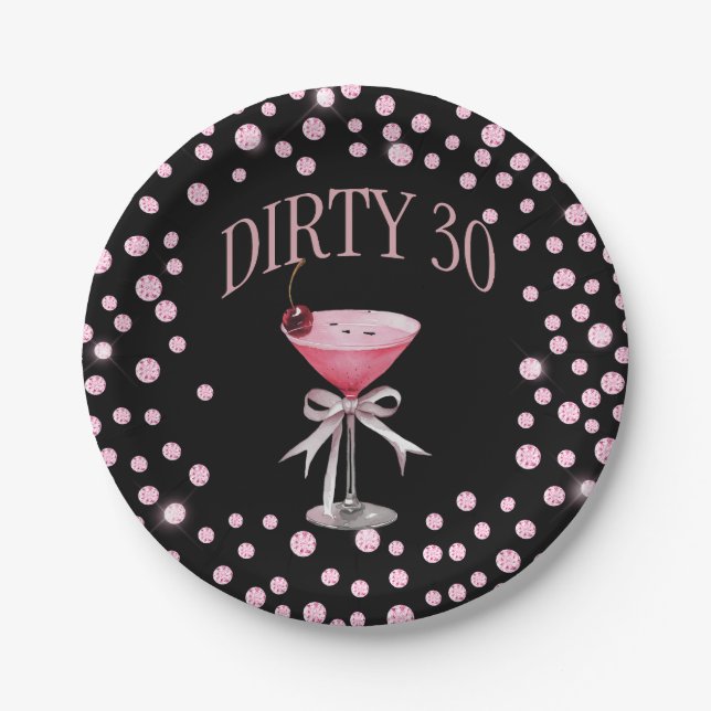 Dirty 30 Pink Coquette Birthday Party Paper Plate (Front)