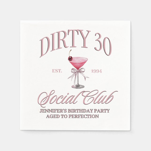 Dirty 30 pink Coquette Martini Themed  Napkin (Front)