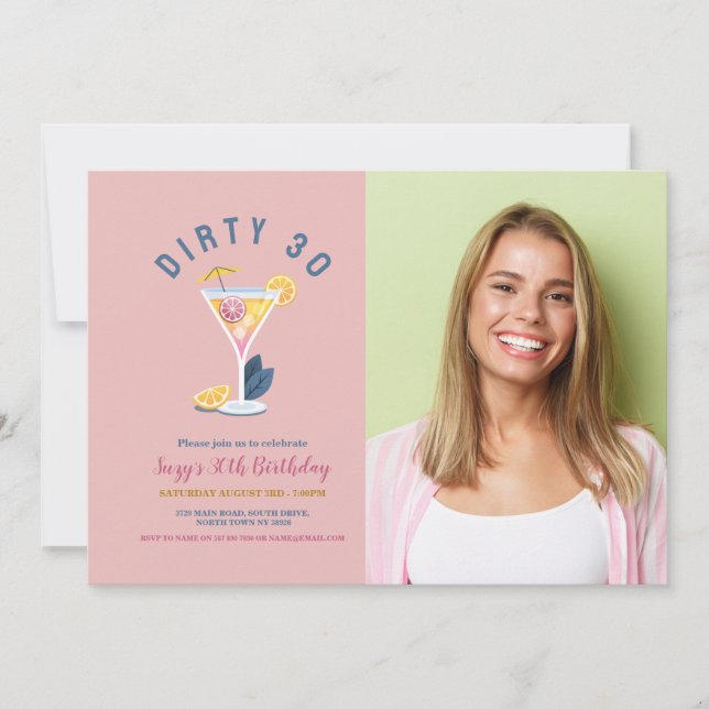 Dirty 30 Womens Birthday Thirty Cocktails Photo Invitation (Front)