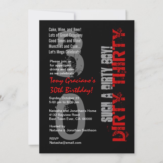 Dirty 30Birthday Black Red Such a Dirty Boy Invitation (Front)
