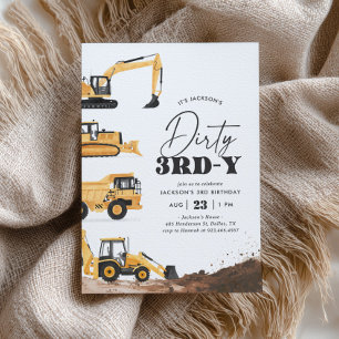 Dirty 3rd-y Construction 3rd Birthday Invitation