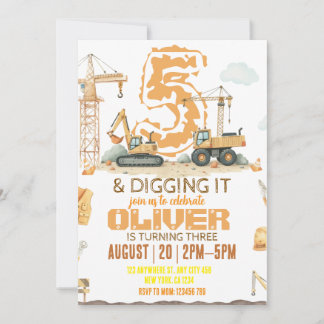Dirty 3rd-y Construction Birthday invitation