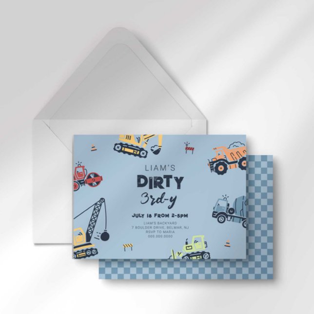 Dirty 3rd-y Construction Truck Third Birthday Invitation (Creator Uploaded)