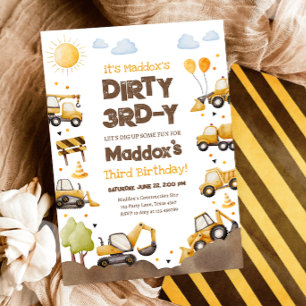 Dirty 3RD-Y Construction Trucks Boy Third Birthday Invitation