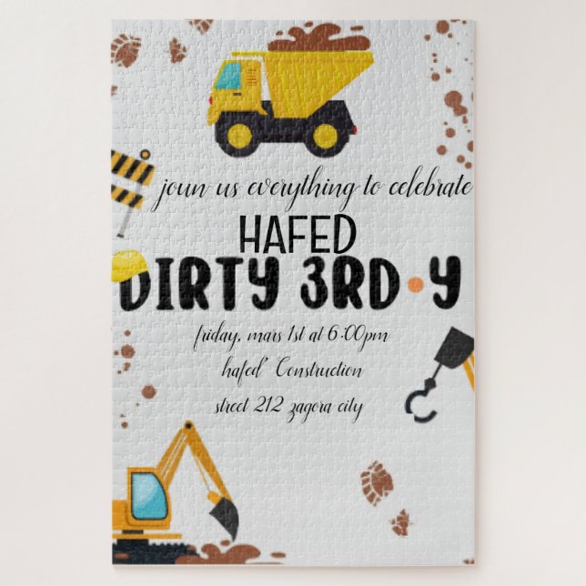 Dirty 3rd-Y Third Birthday Invitation Jigsaw Puzzle (Vertical)