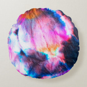 Dirty art. Bright red, lilac, pink, yellow colours Round Cushion