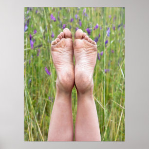 dirty bare feet in wildflowers poster