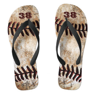 Dirty Baseball Flip Flops with Your Jersey NUMBER