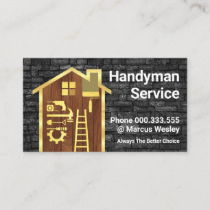Dirty Brick Wall Gold Handyman Tools Building Business Card