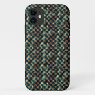 Dirty chess and scratched effect, blue and yellow iPhone 11 case