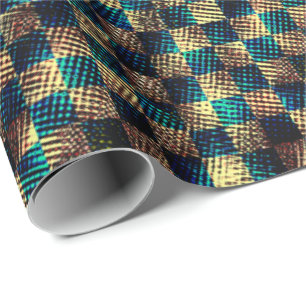 Dirty chess and scratched effect, blue and yellow wrapping paper