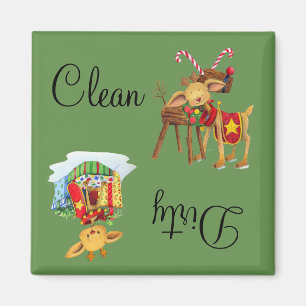 Dirty Clean Dishwasher Magnet Christmas Reindeer