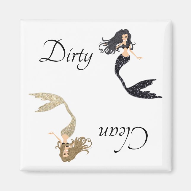 Dirty Clean Dishwasher Magnet Mermaids Black Gold (Front)