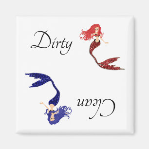 Dirty Clean Dishwasher Magnet Mermaids Red Blue