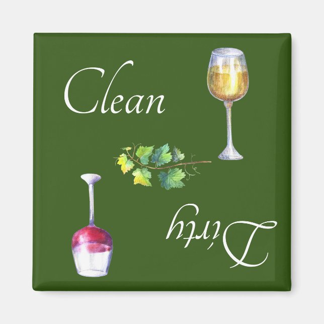 Dirty Clean Dishwasher Magnet Wine Red White (Front)