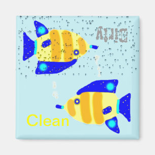 Dirty Clean Dishwasher magnets - blue yellow fish