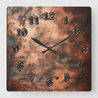 dirty copper square wall clock