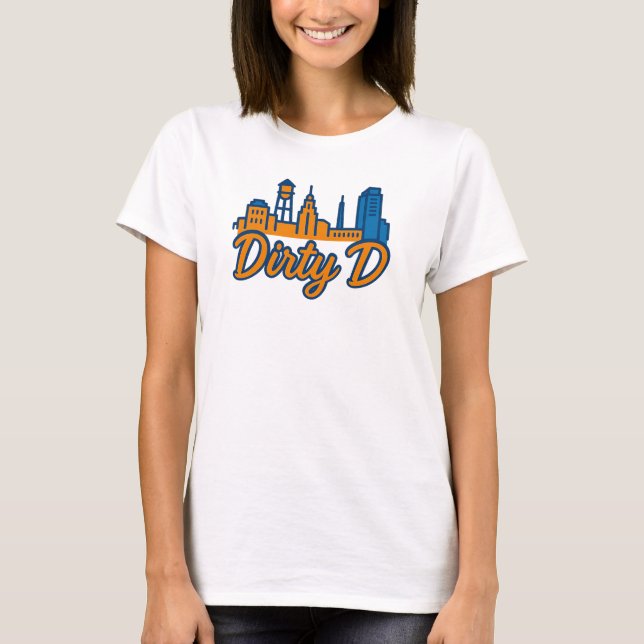 Dirty D Durham Skyline – Urban Script City Pride T-Shirt (Front)