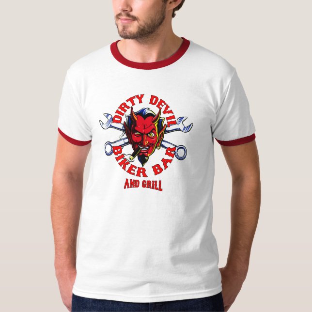 dirty devil biker bar n grill design T-Shirt (Front)