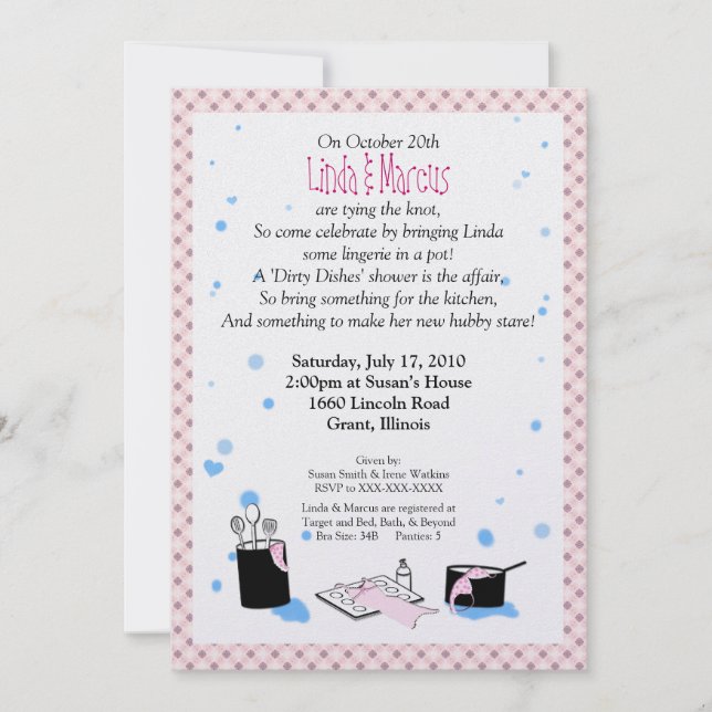 'Dirty Dishes' Bridal Shower Invitation (Lingerie) (Front)