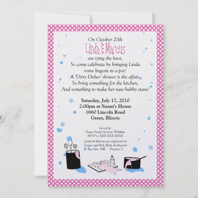 'Dirty Dishes' Bridal Shower Invitation (Lingerie) (Front)
