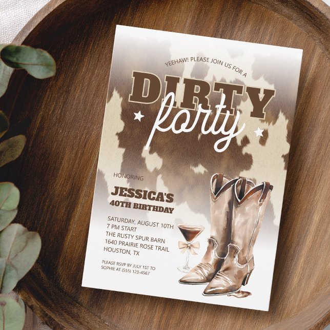 Dirty Forty Cowgirl Western 40th Birthday Party Invitation (Dirty Forty Cowgirl Western 40th Birthday Party Invitation)