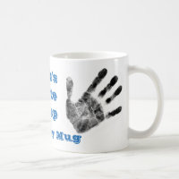 Dirty handprint mug,  mechanic,forensics,newspaper