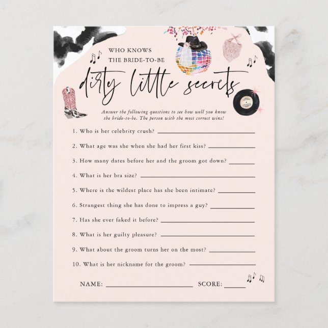 Dirty Little Secrets | Disco Cowgirl Bachelorette (Front)