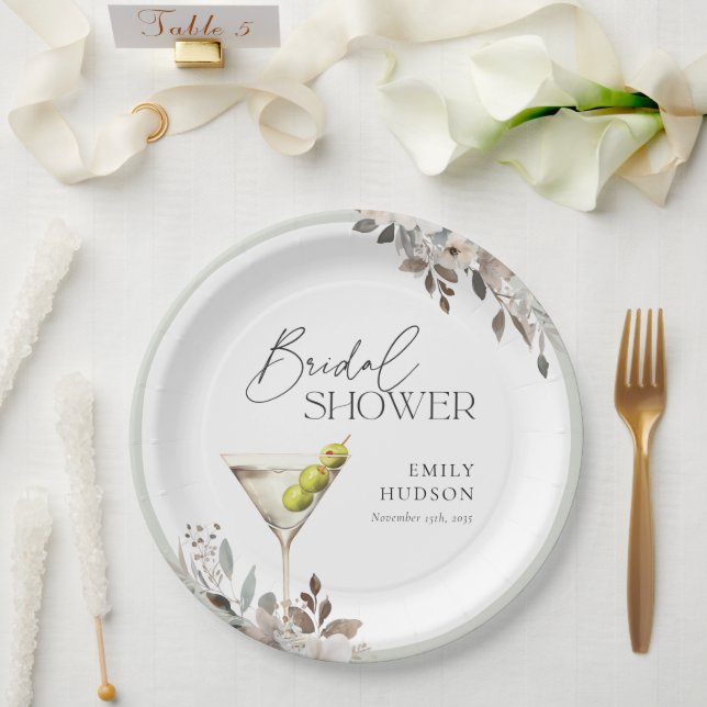 Dirty Martini Cocktail Bridal Shower Paper Plate (Wedding)