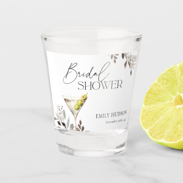 Dirty Martini Cocktail Bridal Shower Shot Glass (Front)