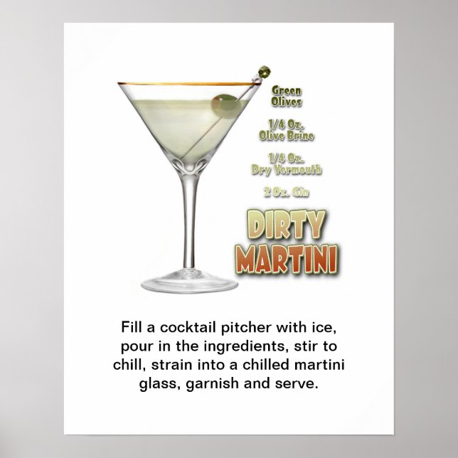 Dirty Martini Cocktail Recipe Art 16"x20" Poster (Front)