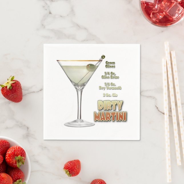 Dirty Martini Cocktail Recipe Art Napkin (Insitu)